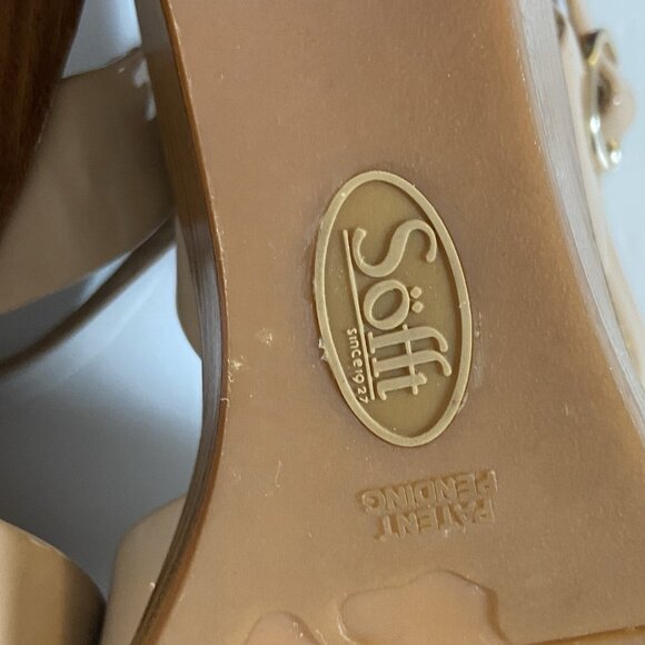 Sofft Gabella Wedge Sandals Sz 7.5 Beige Patent Leather Open Toe Ankle Strap - Picture 15 of 16